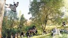 Veïns i veïnes de 'Micropobles a Escena' dansen entre arbres